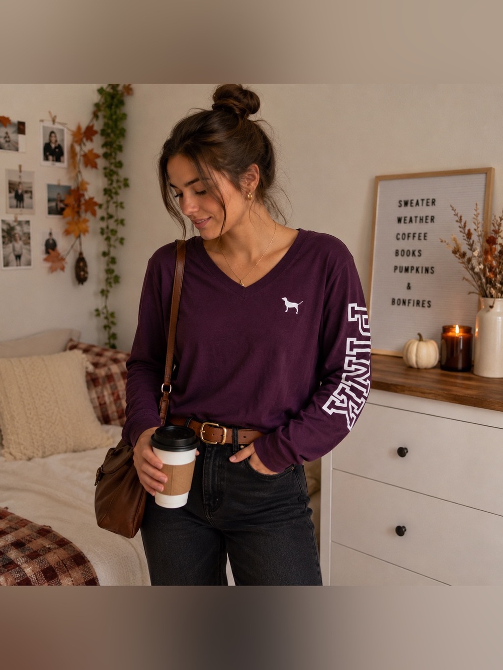 💜 PINK | Victoria’s Secret | Long Sleeve | V-Neck | Deep Plum | M